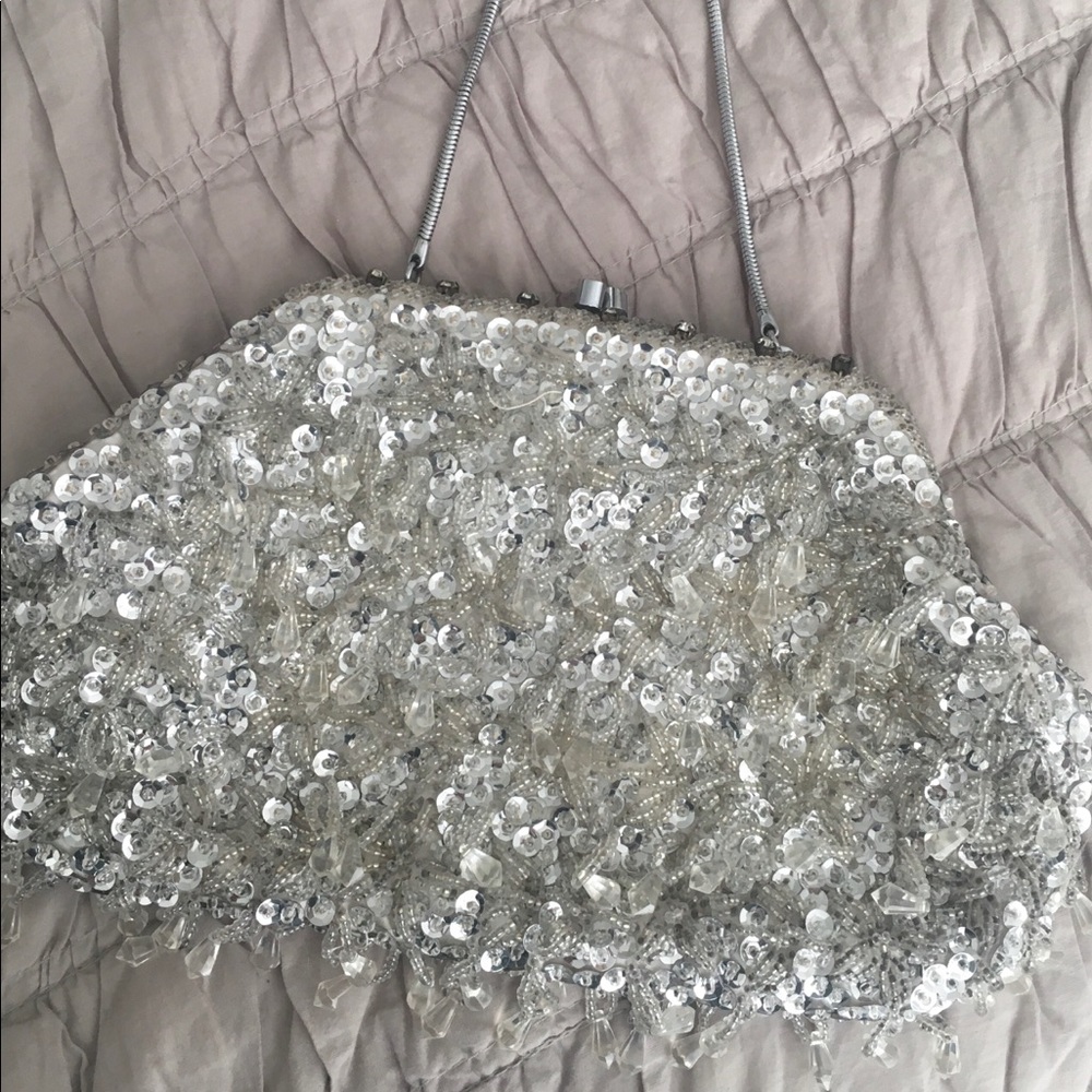 Vintage Silver Beaded Evening Bag